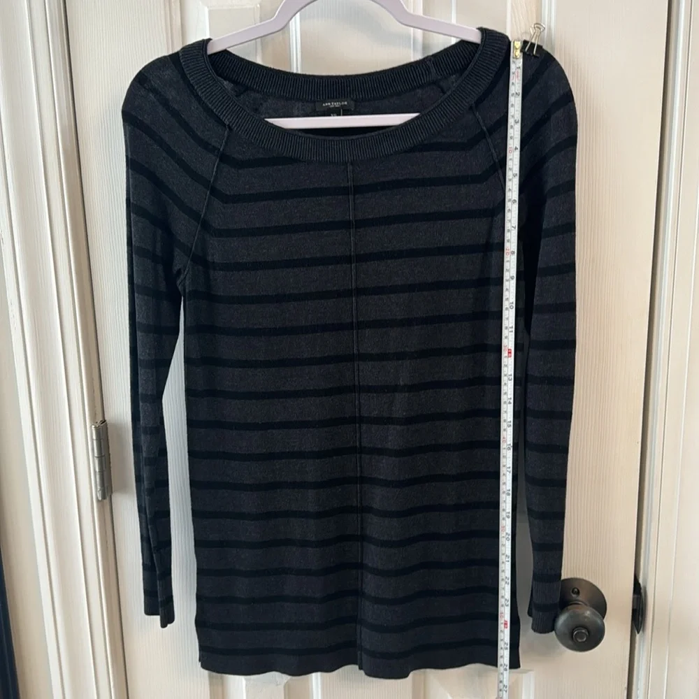 Ann Taylor black & gray Striped Boat Neck Knit Sweater Size XS - Picture 6 of 7